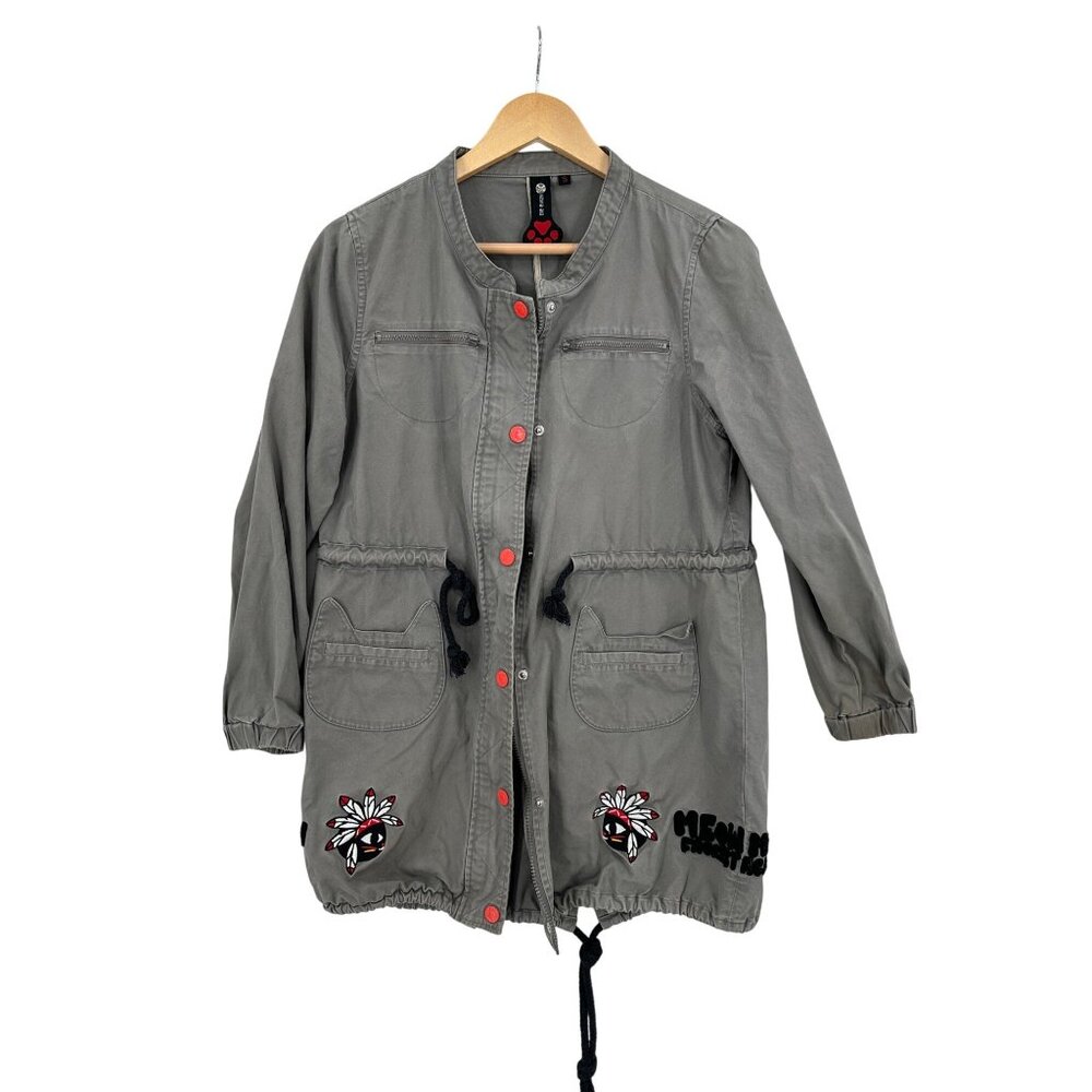 Azona A02 Meow Meow Utility Coat Womens Size S Cat Neutral Eclectic Urban‎